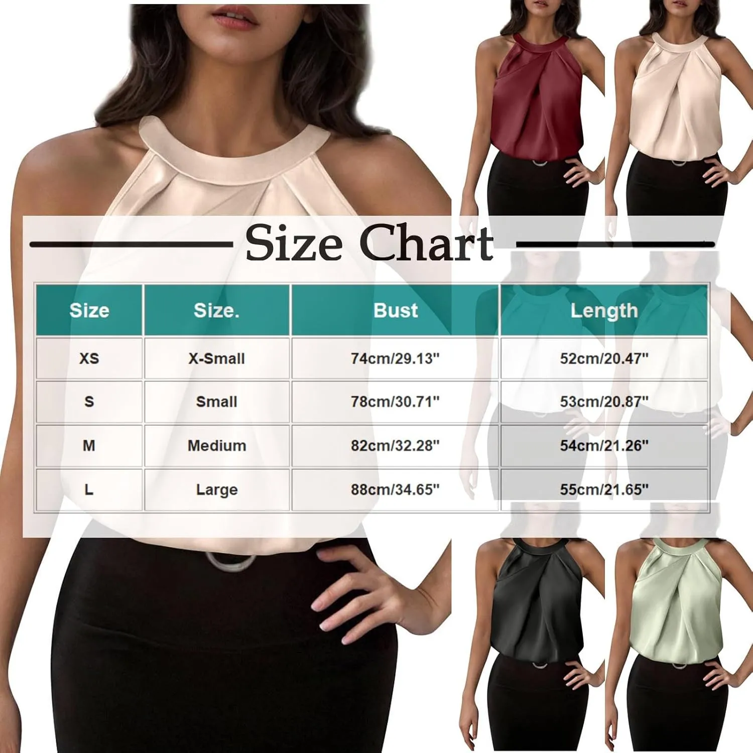 Womens Eleganty Satin Tank Tops Round Neck Sleeveless Pleated Solid Color Back Button Vests Casual Soft Comfy Vest