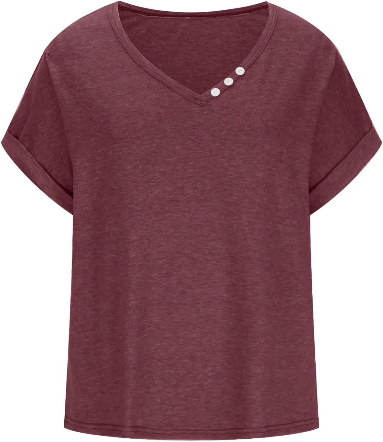 Womens Henley Shirt Buttons Decor Short Sleeve Tunic Tops Blouses for Women 2024 Summer Loose Fit Solid T Shirts