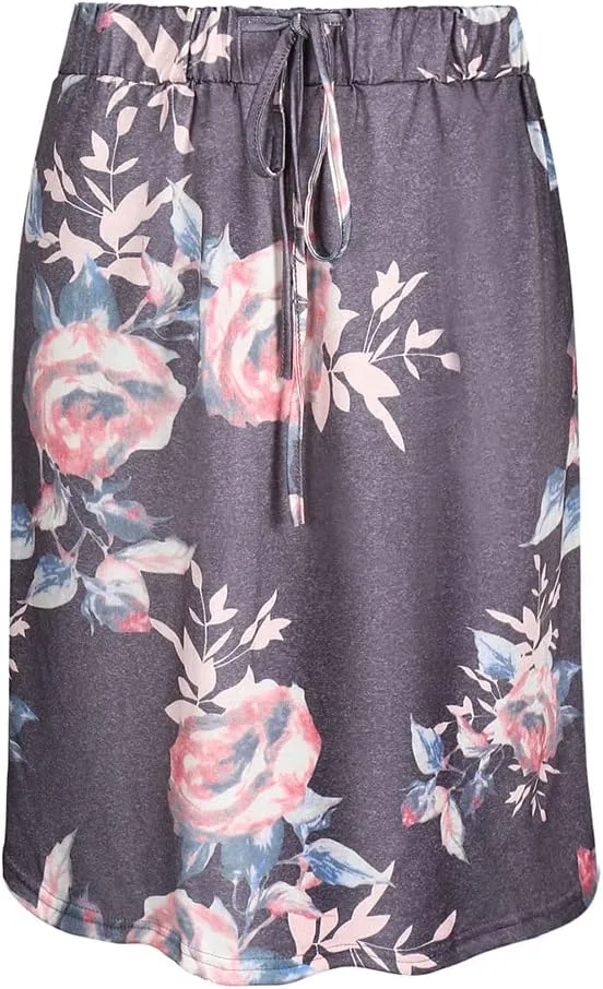 Womens Skirts Knee Length Pencil Skirts Elastic Midi Bodycon Solid Drawstring Daily Dresses