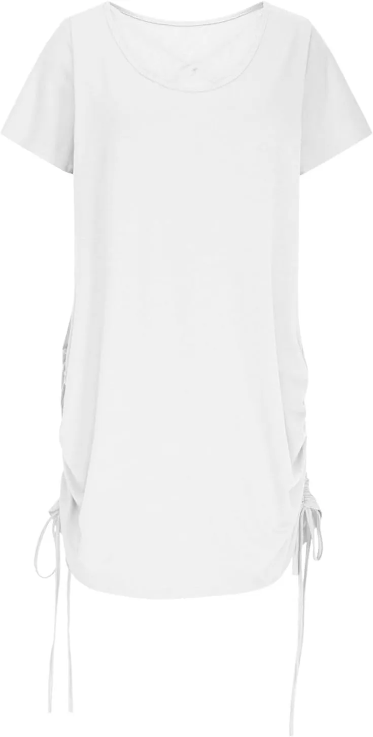 Womens Summer Casual Shift Dresses Beach Vacation Short Sleeve Round Neck Side Drawstring Mini Dress Tshirt Sundress