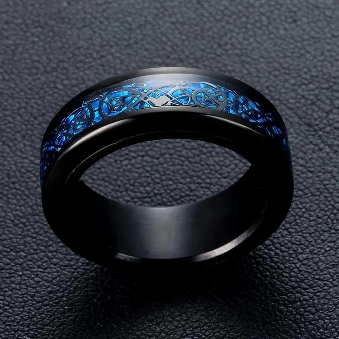 Yellow Chimes Combo Black & Blue Rings For Men | Pack of 2 Stainless Steel Men Rings | Dragon Celtic Design Black Blue Finger Rings for Boys | Ideal Gift For Men and Boys