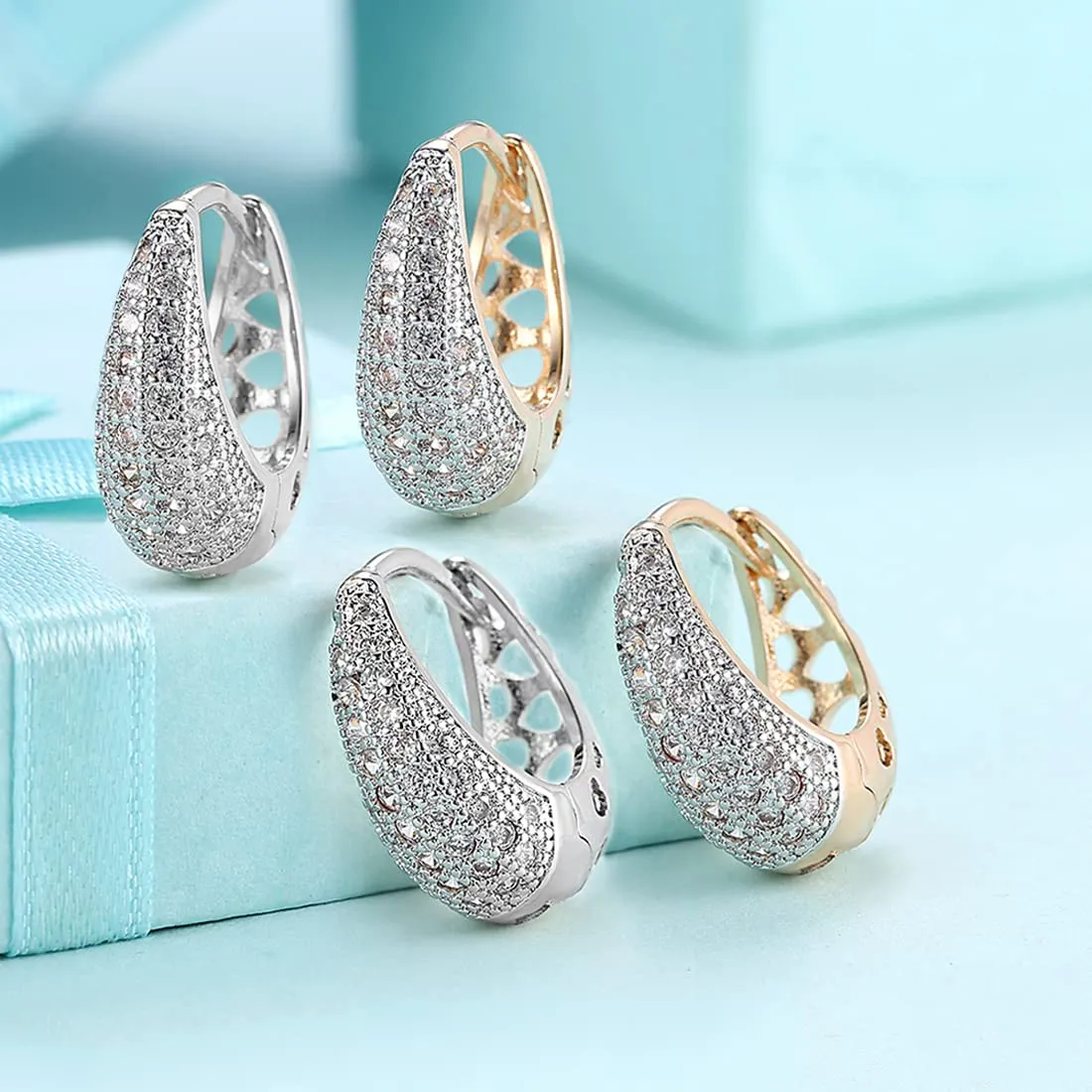 Yellow Chimes Hoop Earrings for Women Combo of 2 Pairs Classic Silver Gold Plated Crystals Hoop Earrings for Women and Girls