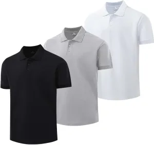 ZH Men's Golf Polo Shirts,3 Pack Polo Shirts for Men,Classic-Fit Polo Shirts,Breathable Polo Shirt for Men